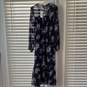Blu Pepper Black Floral Long Sleeve Dress